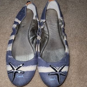 Coach Addy Starfish Striped With Sequins Canvas Ballet Flat